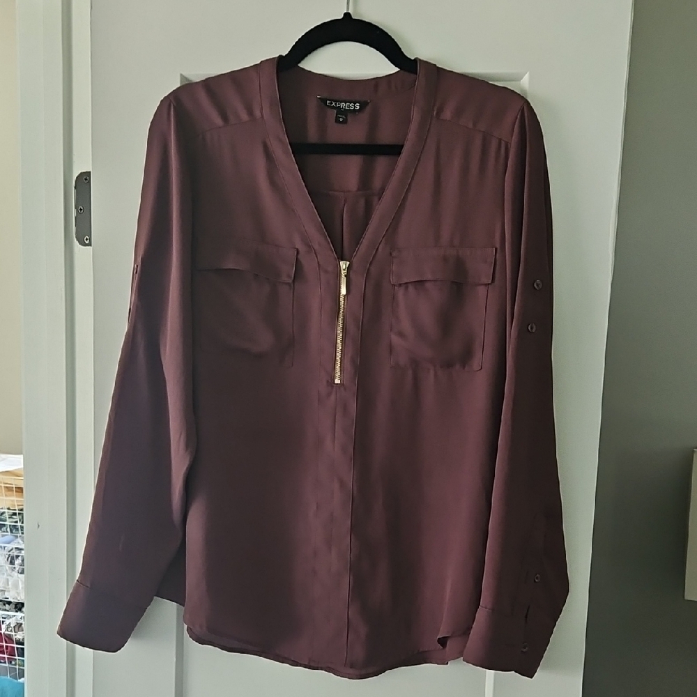 Express Plum Blouse with Gold Accent